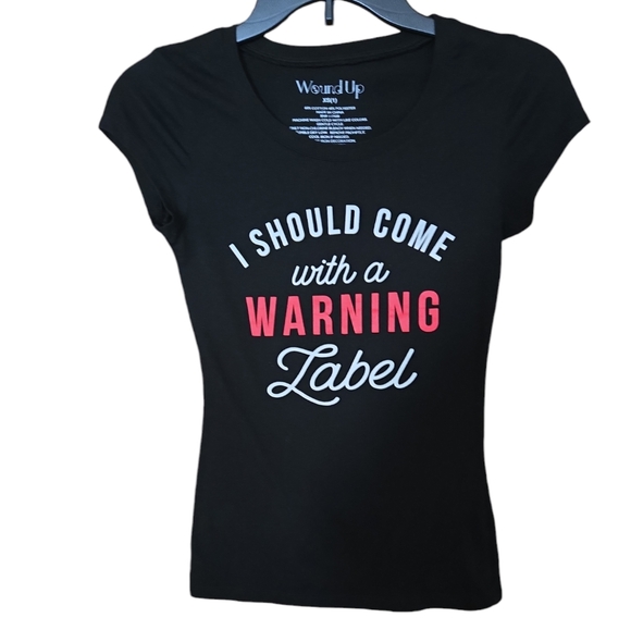 Women's Black I should come with a warning label tshirt - Picture 1 of 4